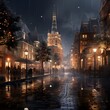 Digital painting of a rainy night in Gdansk, Poland.