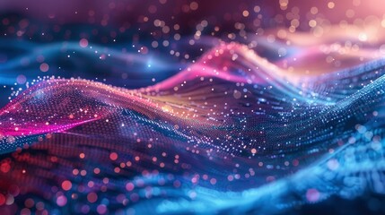 Digital wave with many dots and particles. Abstract dynamic wave background. Technology or science banner - generative ai