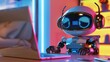 cute robot working on laptop