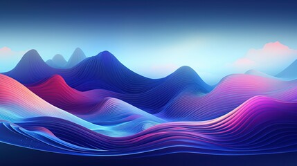 geometric waves in neon colors flowing through a futuristic landscape