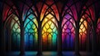 overlapping arches with a stained glass effect and vibrant hues reminiscent of artful windows