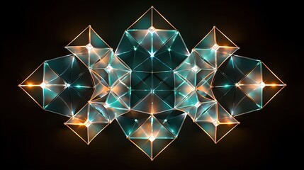 Sticker - symmetrical arrangement of intersecting irregular polyhedrons with glowing edges