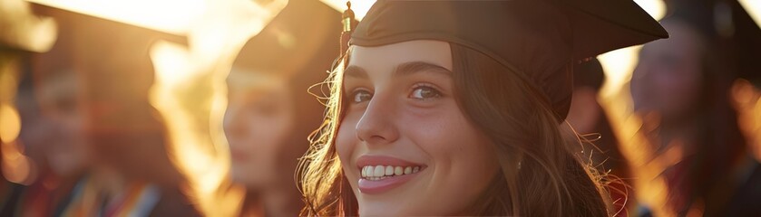 Wall Mural - Bachelor's degree smile, sunlit face, cap slightly askew, relief and joy