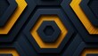 Black background with yellow hexagons elements with empty space in the middle