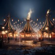 A long exposure shot of a circus with lights in the background at night