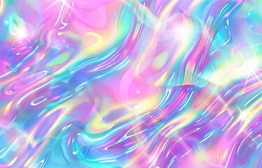 Wall Mural - vibrant holographic colorful abstract background with shiny waves making lines and patterns on a silky texture