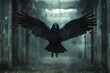 Raven Unfurling in a Shrouded Crypt - Tenebristic Encounter with Urban Chic Aesthetics and 3D Cinematic Realism