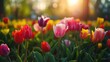 Colorful flowers tulips in the green beautiful park ,Generative ai, 