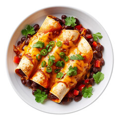 Yummy Bangassou Black Bean Enchiladas isolated on white background