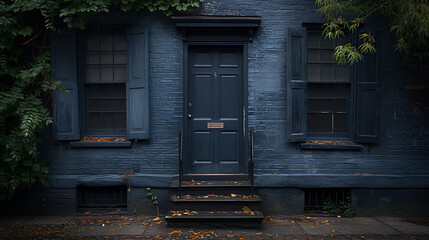 Wall Mural - Blue building and blue door - stylish design and decor - front door - entryway