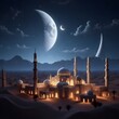 image of classic lamp with mosque shape with eid fitr celebration event 
