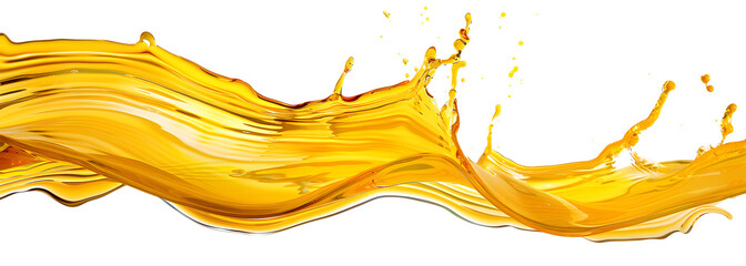 Golden oil splash cut out on white background or transparent PNG