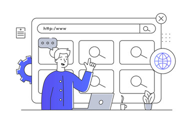 Wall Mural - man with online search simple. information and knowledges on internet. search engine optimization. s