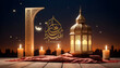 Eid Mubarak Greeting  with masjid arch and flowers Background Design 