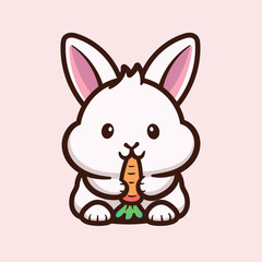 Sticker - vector illustration of a cute cartoon rabbit and carrot