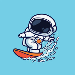 Sticker - vector illustration of a cute cartoon astronaut surfing