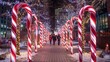 Giant candy canes and sparkling fairy lights line the pathways making the public square feel like a magical winter wonderland for visitors enjoying the Christmas season.