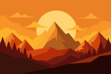 Wall Mural - golden hour in a mountainous landscape vector illustration