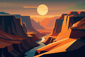 Wall Mural - a canyon landscape with the sun casting dramatic 