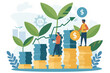 Investment Growth Concept, Financial Progress Illustration, Economic Development Graphic, Conceptual image of financial growth with people and coin stacks