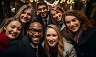 Business people Christmas selfie and group