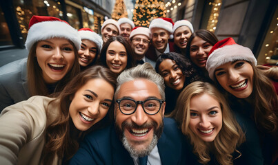 Business people Christmas selfie and group