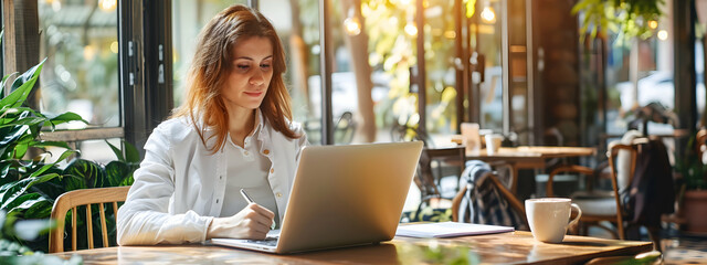 Business woman working on laptop computer