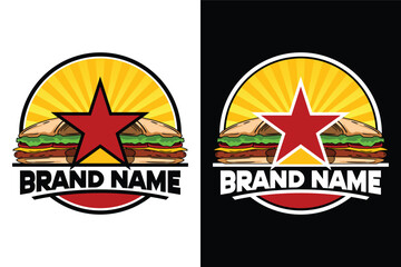 emblem badge sandwich with star illustration vector logo design