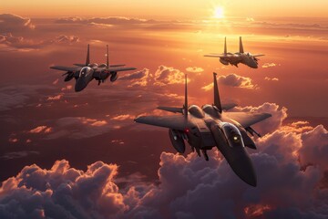 Wall Mural - Jet fighter with sunset view