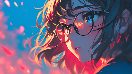 Wall Mural - close up of anime girl eyes, cute glasses