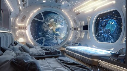 futuristic technology spaceship concept. science technology background. seamless looping overlay 4k 