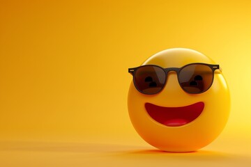 Wall Mural - A smiling yellow face with sunglasses on it