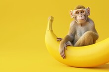 A Monkey Is Sitting On Top Of A Banana