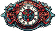 Sticker of a tattoo style ticking clock flat cartoo