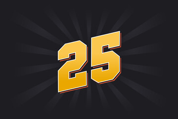 Number 25 vector font alphabet. Yellow 25 number with black background