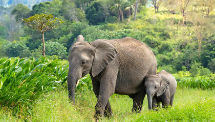 Wall Mural - 野生ゾウのイメージ素材。象の群れ。Image material of wild elephant. herd of elephants.