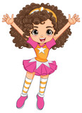 Fototapeta Natura - Happy cartoon girl jumping with arms raised