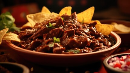 Wall Mural - a bowl of meat with a side of tortilla chips