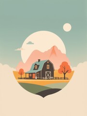 Wall Mural - country field and farm vintage colorful flat illustration