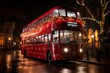 red double decker bus navigating through the streets of england, with a classic red phone booth in the background