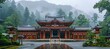 Chinese Japanese oriental style palace temple. Generative AI technology.	
