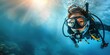Scuba diver exploring the serene deep blue underwater world.