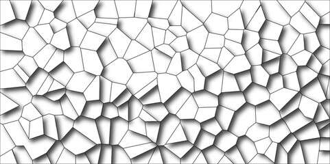 Wall Mural - White color Broken Stained-Glass Background with black lines. Voronoi diagram Seamless pattern with 3d shapes vector Vintage Illustration background. Geometric Retro tiles pattern Quartz glass natural