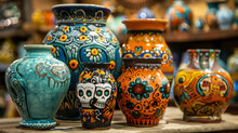 A Collection Of Colorful Hand-painted Pottery With Traditional Mexican Designs For Interior Decor Inspiration