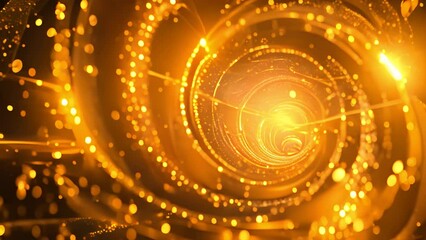 Wall Mural - swirl of golden glowing particles on a dark background. the concept of cosmic or quantum energy.
