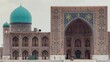 SAMARKAND, UZBEKISTAN, JULY 2. 2023: View of The Registan Square. Ulugh Beg Madrasah, popular tourist attraction of Central Asia. 4К