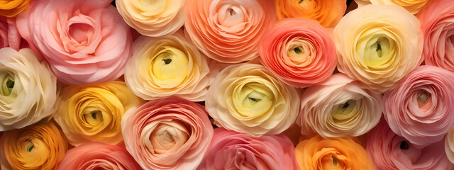 Poster - Rose Ranunculus flower petals, closeup. Persian buttercup rose bloom, close up, macro. Beautiful Holiday bloom backdrop