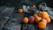 fresh apricots on wooden table, healthy organic food for a healthy lifestyle, copy space area 