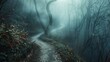 A winding path disappearing into a misty forest, symbolizing the journey of memory and lost time. 