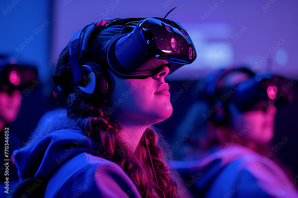 Stock-Illustration „Virtual reality classroom with students immersed in ...